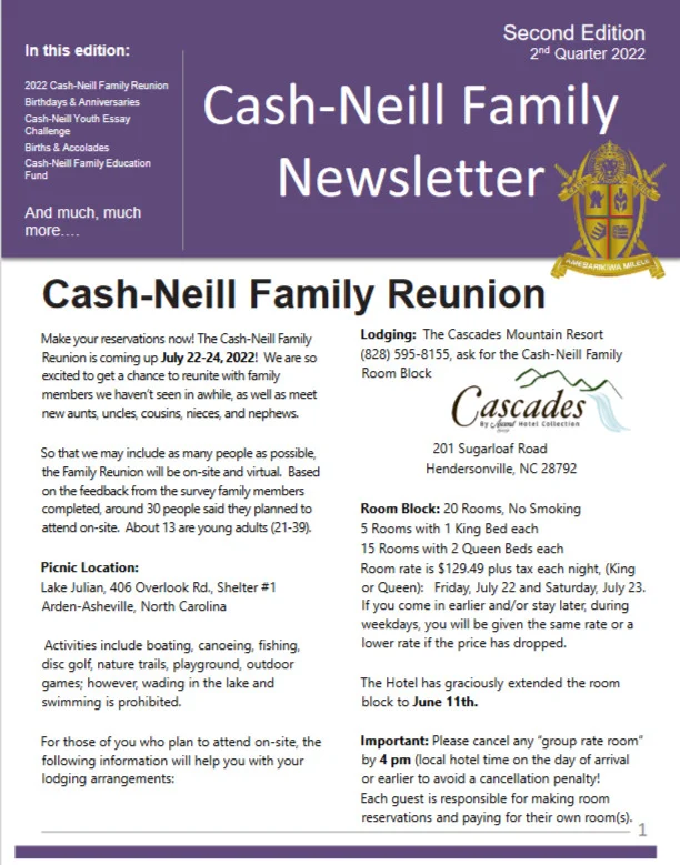 Cover of the Cash-Neill Family Newsletter second edition