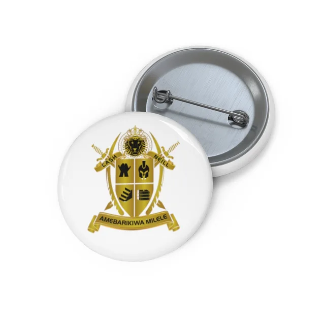 Cash-Neill family custom pin buttons with crest artwork