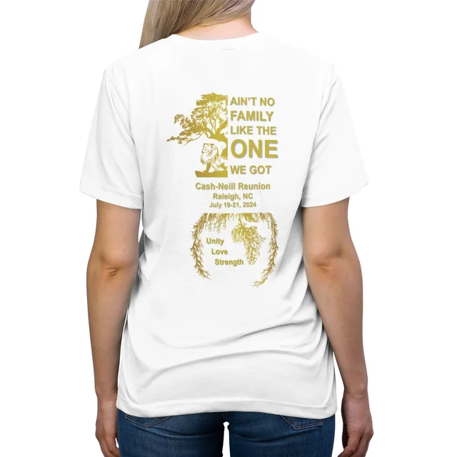 White Airlume cotton Cash-Neill 2024 family reunion t-shirt